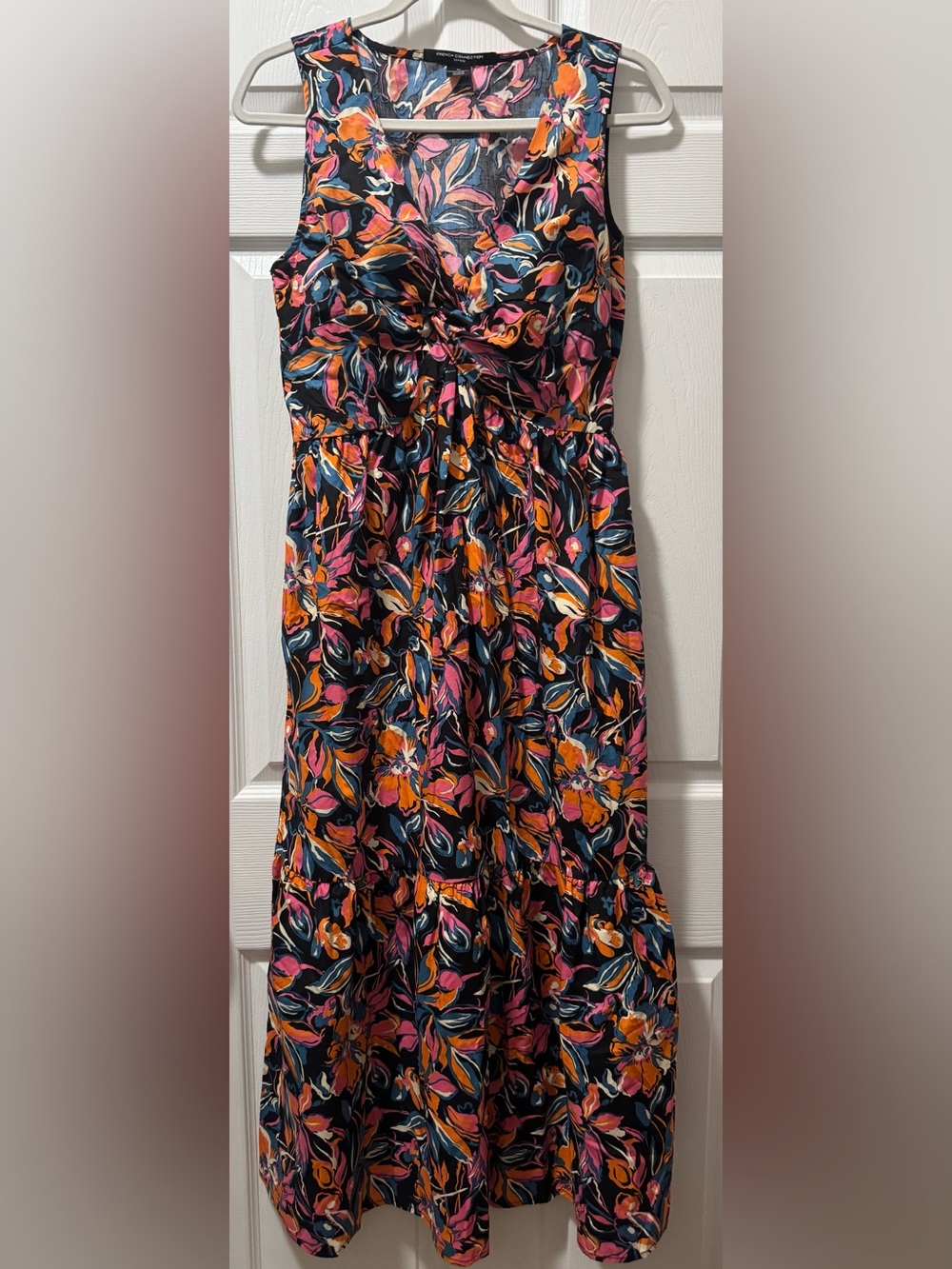 French Connection Navy Maxi Skirt with Pink & Orange Floral Print